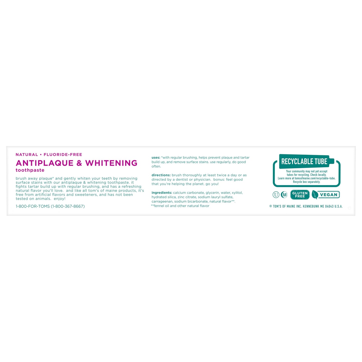 Tom's of Maine Fluoride-Free Antiplaque & Whitening Toothpaste – Fennel, 5.5 oz, 2-Pack