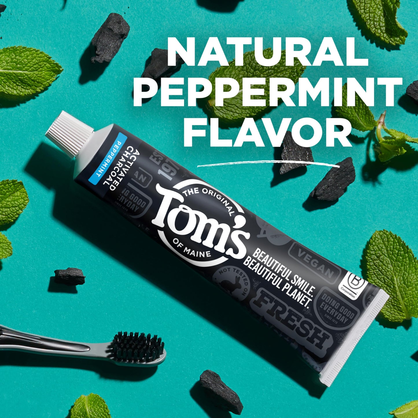 Tom's of Maine Activated Charcoal Toothpaste with Fluoride – Peppermint, 4.7 oz, 3-Pack