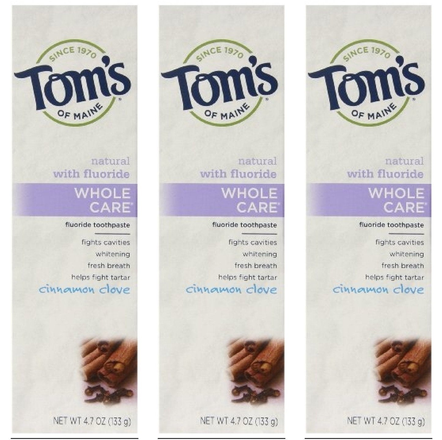 Tom's of Maine Natural Whole Care Toothpaste with Fluoride – Cinnamon Clove, 3 Count