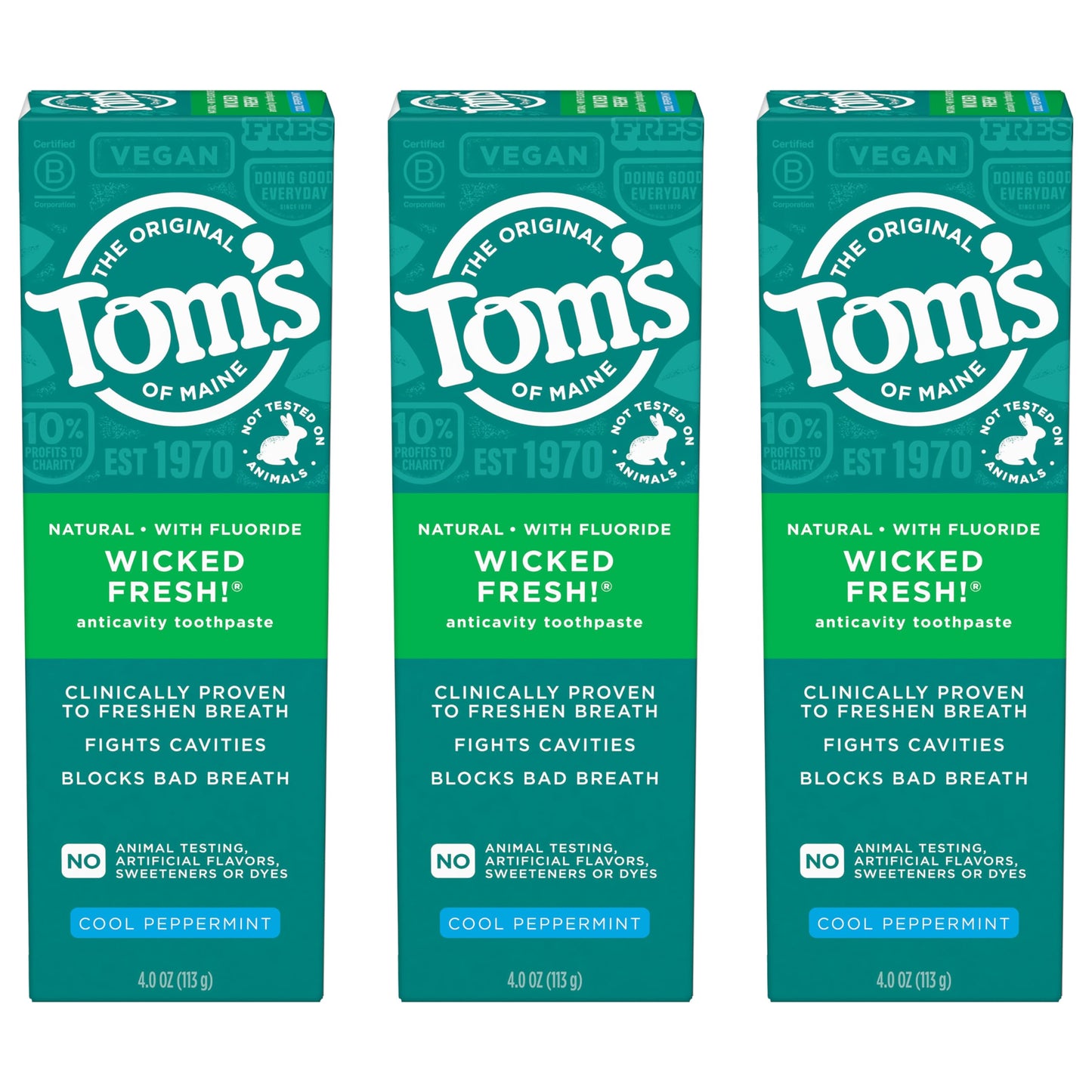 Tom's of Maine Wicked Fresh! Natural Fluoride Anticavity Toothpaste – 3 Pack, 4.0 oz