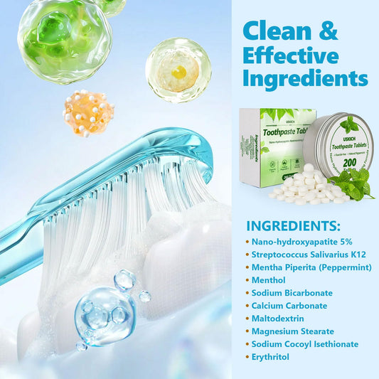 200 Pcs Toothpaste Tablets – Nano Hydroxyapatite Whitening, Fluoride-Free & Plastic-Free