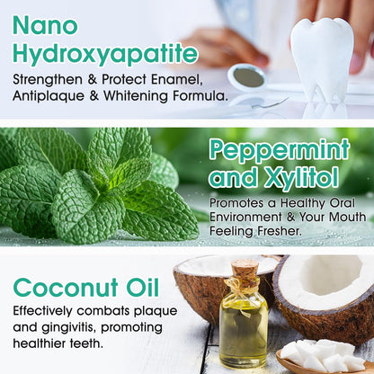 Toothpaste Tabs 150pcs - Nano Hydroxyapatite, Fluoride Free, Peppermint, Eco & Travel Friendly
