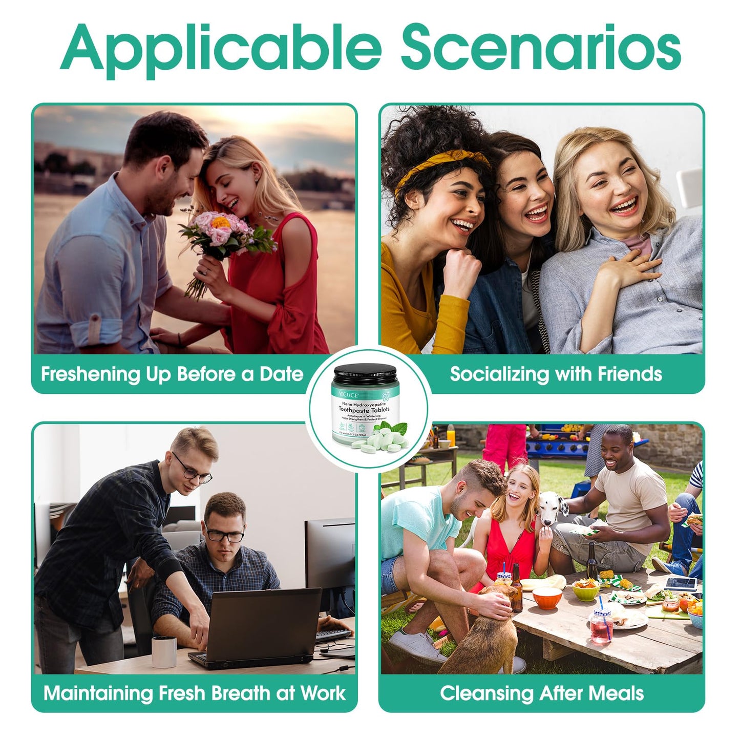 Nano Hydroxyapatite Toothpaste Tablets - Fluoride-Free Whitening, Peppermint
