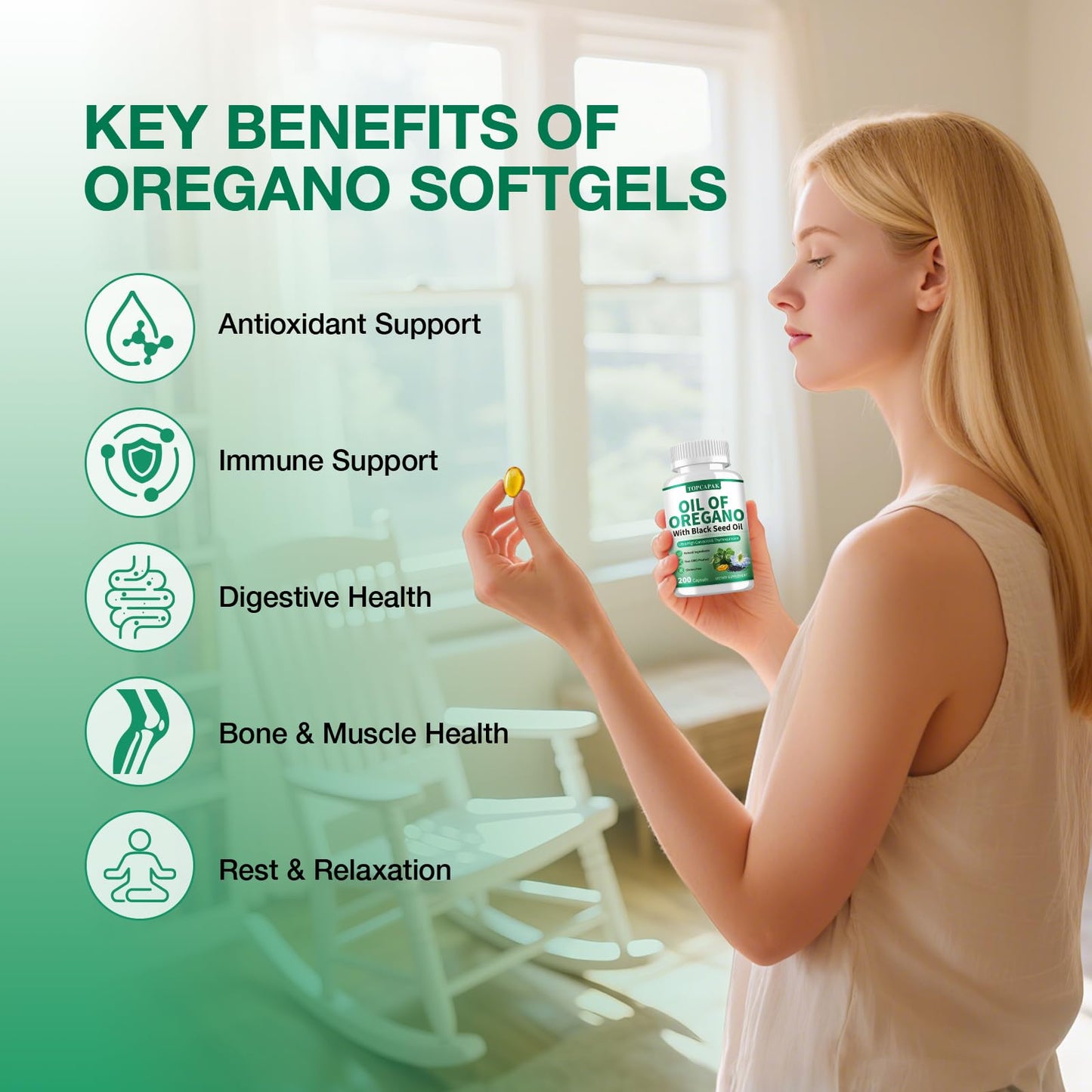 TOPCAPAK Oil of Oregano with Black Seed Oil 2-in-1 Softgels | Immune Support, Carvacrol & Thymoquinone, 200-Count
