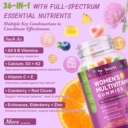 (2 Pcs) Sugar Free Women's Multivitamin Gummies with Iron – Immune & Skin Health