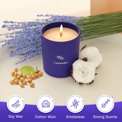 TranquilBliss Lavender Candles - 8 oz Soy Wax, Purple Jar, 2-Pack Gift for Women