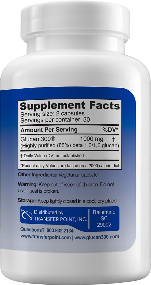 Transfer Point Immune Support: Highly Purified Beta 1,3D Glucan 500 mg Capsules (Pack of 3)