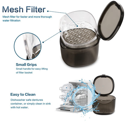 No-Leak Denture Bath Case | Retainer & Mouth Guard Cleaning Box (Transparent Blue)