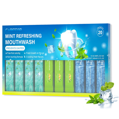 Travel Size Mouthwash – 20 Portable Packets, Alcohol & Fluoride Free, 3 Flavors