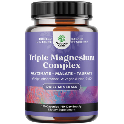 Triple Magnesium Complex 400 mg – High Absorption Glycinate, Malate & Taurate | 120 Count