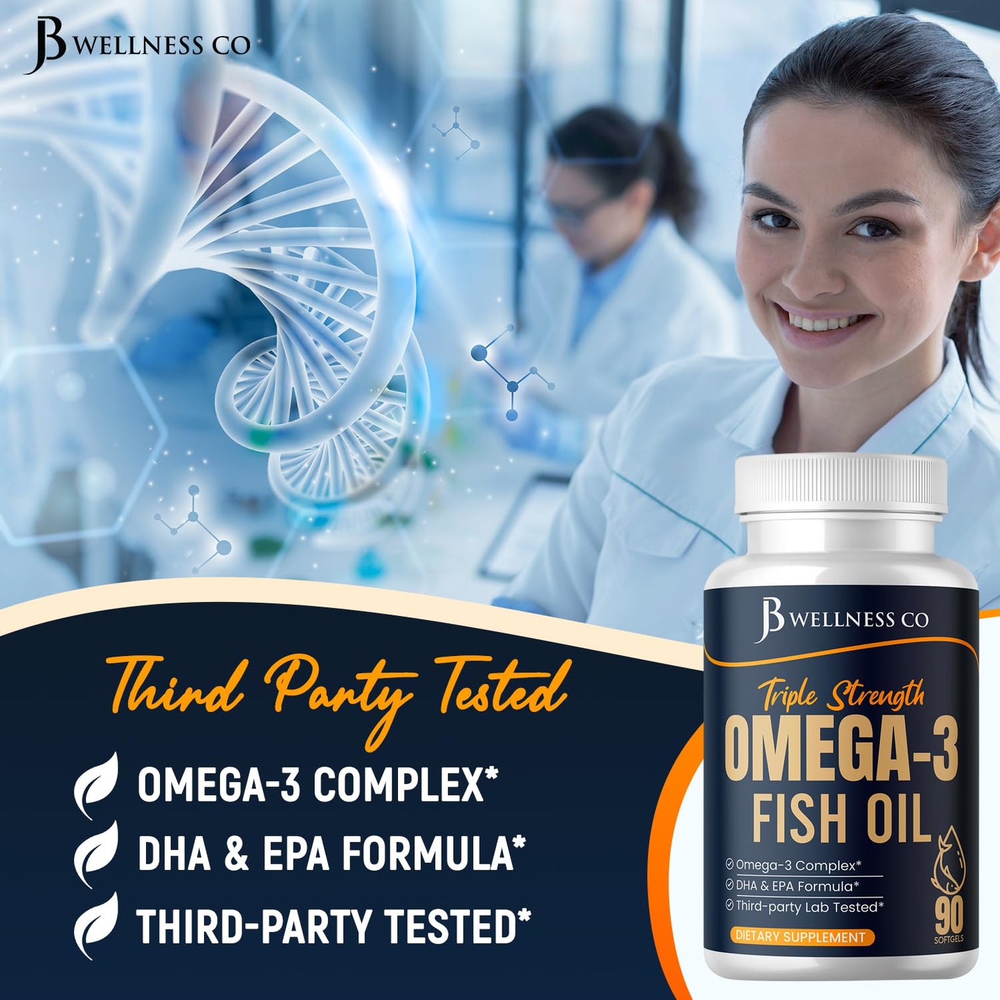 Triple Strength Omega-3 Fish Oil 3750 mg | EPA 1350 mg + DHA 900 mg | Burpless | 180 Count