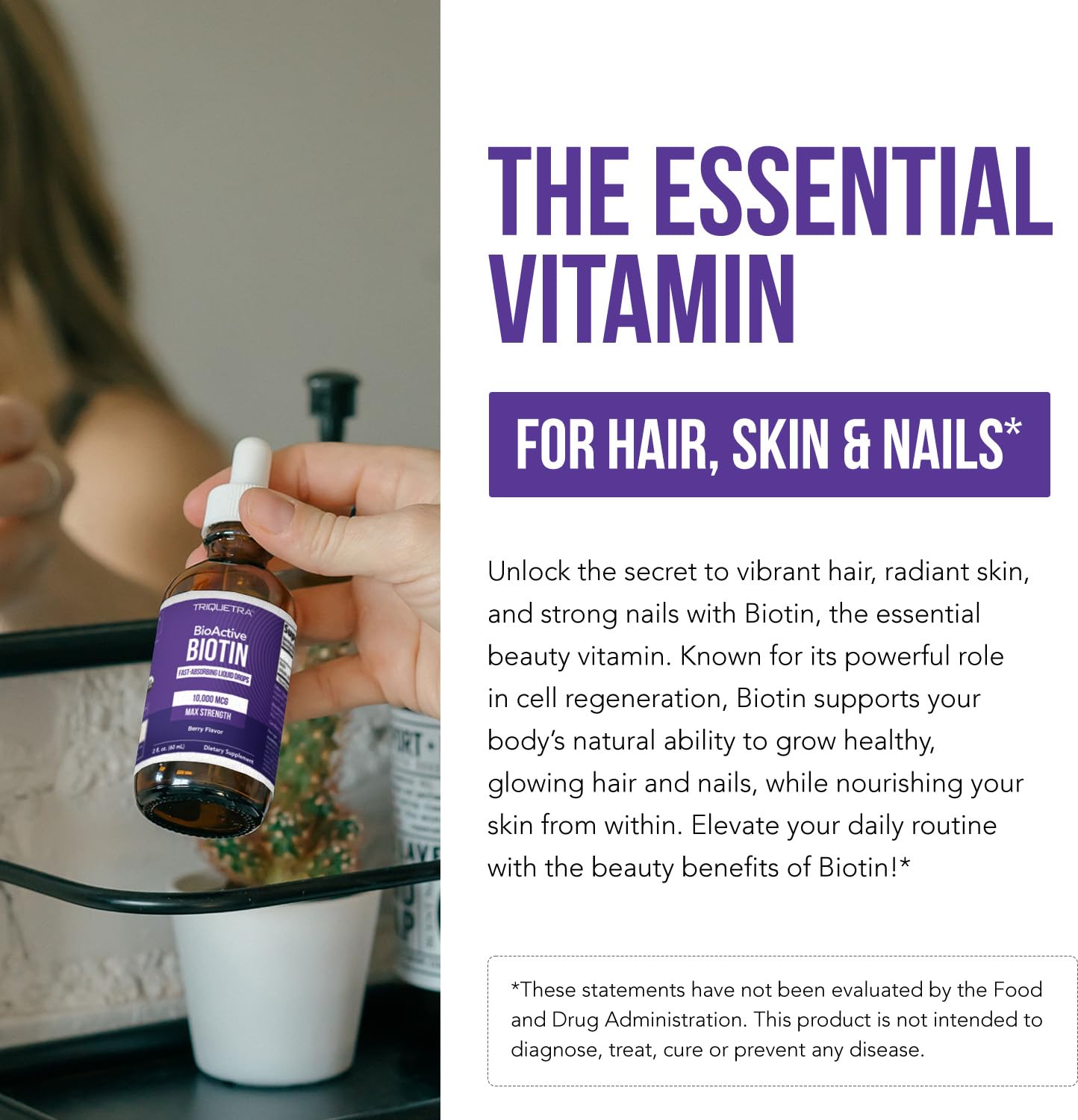 Triquetra Health Biotin Hair Support for Women – 10,000 mcg D-Biotin, Organic Berry Liquid