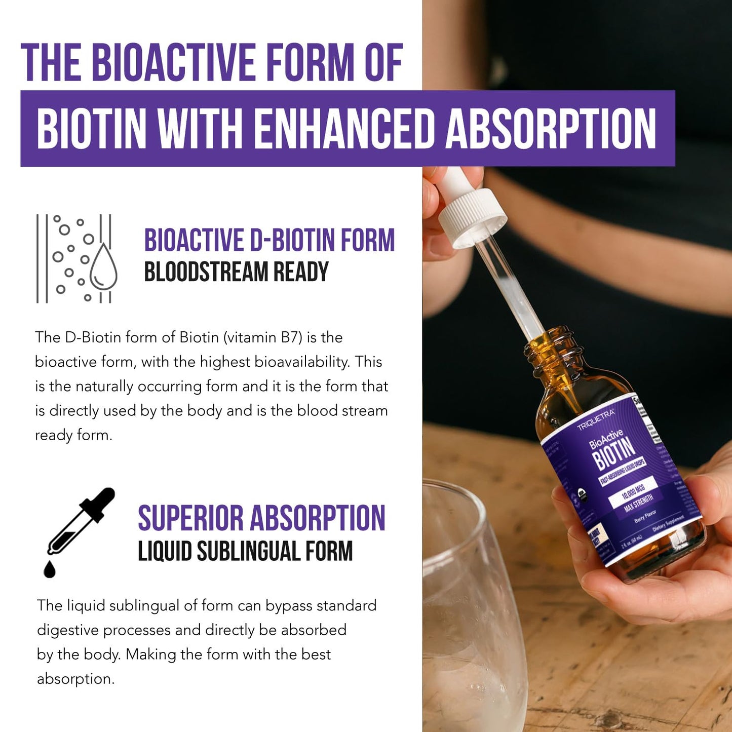 Triquetra Health Biotin Hair Support for Women – 10,000 mcg D-Biotin, Organic Berry Liquid