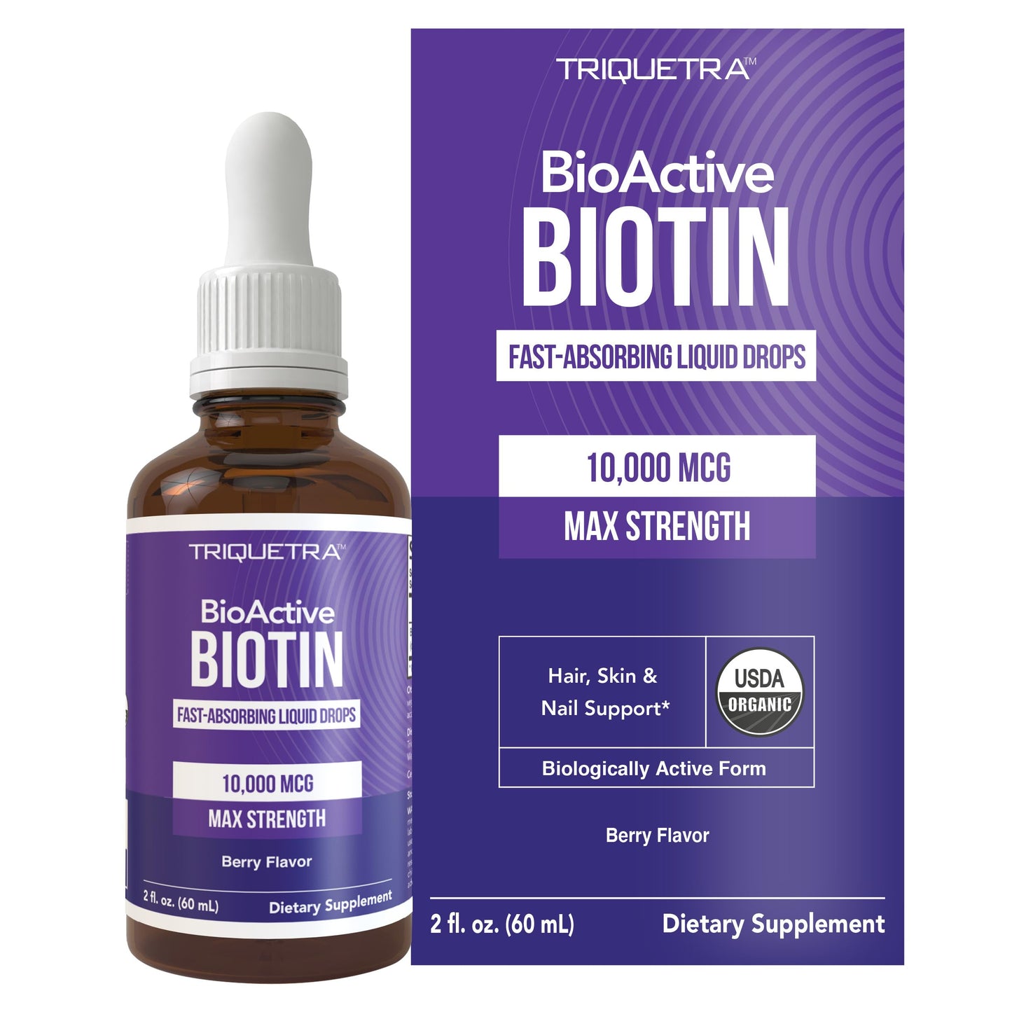 Triquetra Health Biotin Hair Support for Women – 10,000 mcg D-Biotin, Organic Berry Liquid