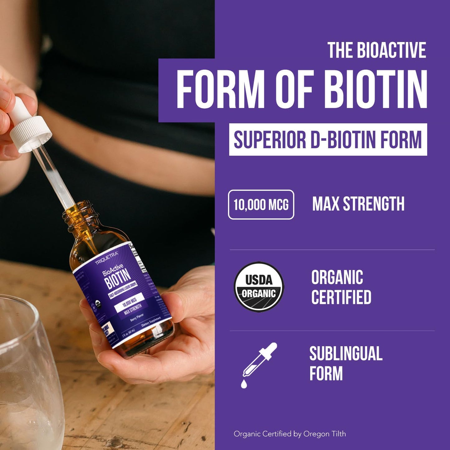 Triquetra Health Biotin Hair Support for Women – 10,000 mcg D-Biotin, Organic Berry Liquid