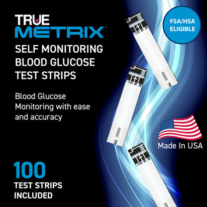 TRUE METRIX 100ct Test Strips + 100ct TRUEplus 30g Lancets | Self-Monitoring Blood Glucose Kit