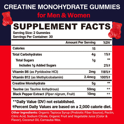 Trupretty Creatine Monohydrate Gummies – Vegan Organic, Taurine & B6, 2 Bottles