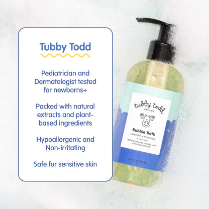 TUBBY TODD Bubble Bath for Kids & Babies – Hypoallergenic, Fragrance Free, 2 Pack (25 fl oz & 8 fl oz)