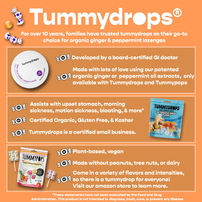 tummydrops Natural Peppermint Lozenges | Gluten Free, Vegan, Organic | 33 Pack
