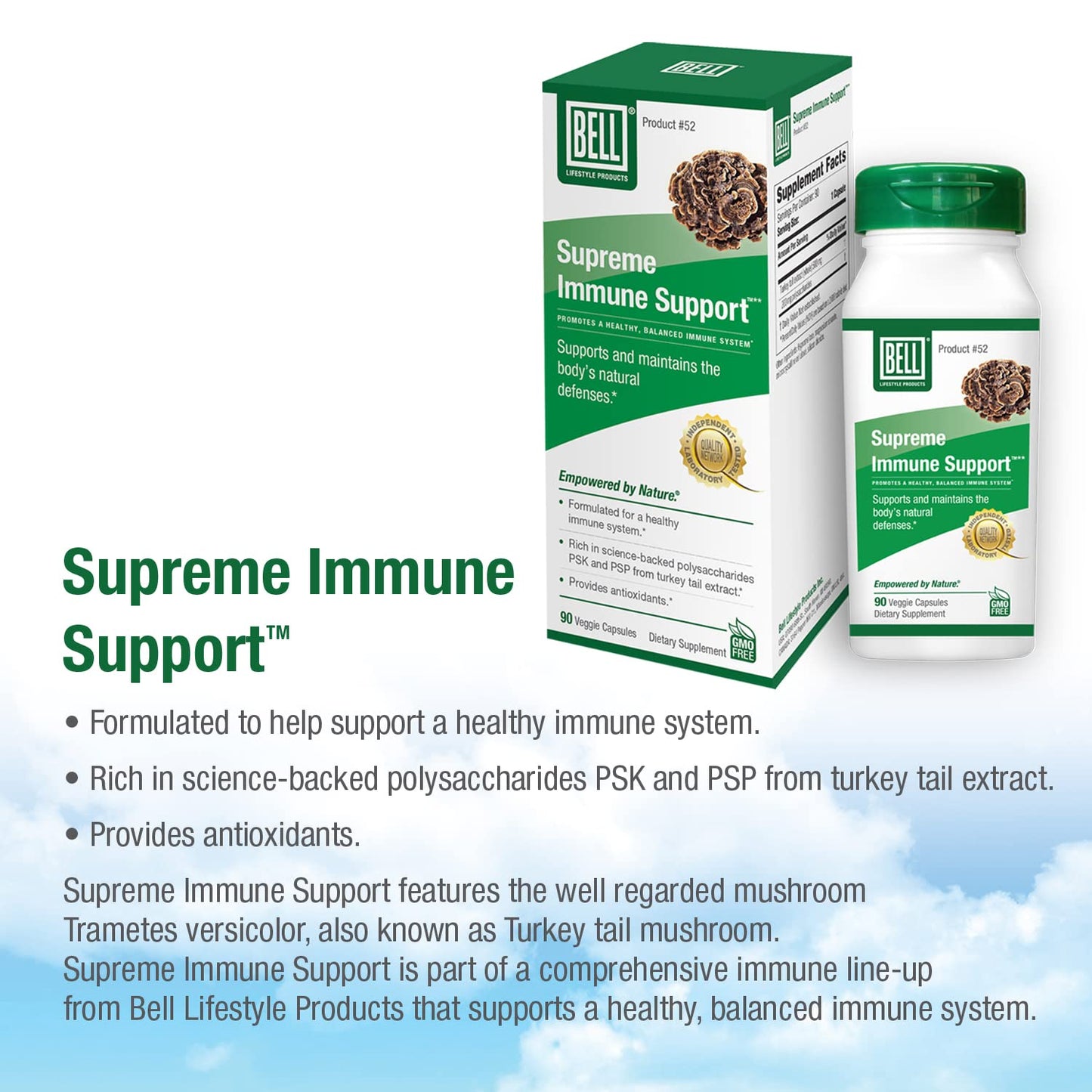 Bell Supreme Immune Support™ Mushroom Supplement - Turkey Tail Blend for Immune Support | 90 Capsules
