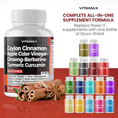 Gluco Health Support: Ceylon Cinnamon + Apple Cider Vinegar + Turmeric (60ct) – USA Made, Non-GMO