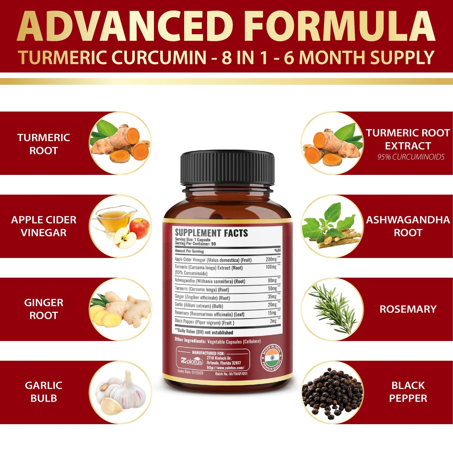 2 Packs Turmeric Curcumin 90 Capsules + Apple Cider Vinegar – 6 Months, 95% Curcuminoids