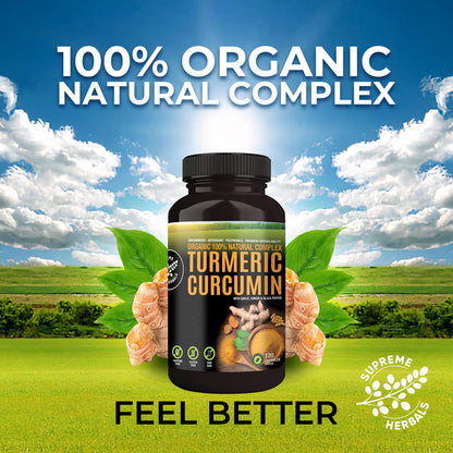 SUPREME HERBALS Turmeric Curcumin 500mg Capsules - Organic, Gluten-Free, Non-GMO (120 Vegan)