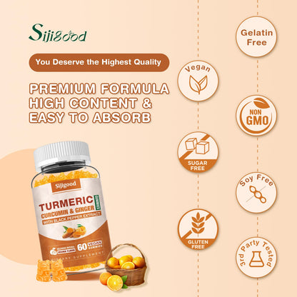 Turmeric Curcumin Gummies with Ginger & Black Pepper – 120 Orange Gummies