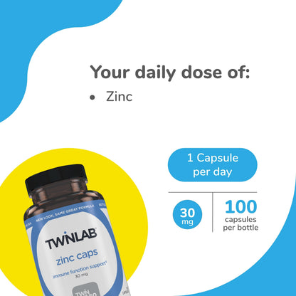 Twinlab Zinc Caps - Immune & Skin Health, 100 Capsules