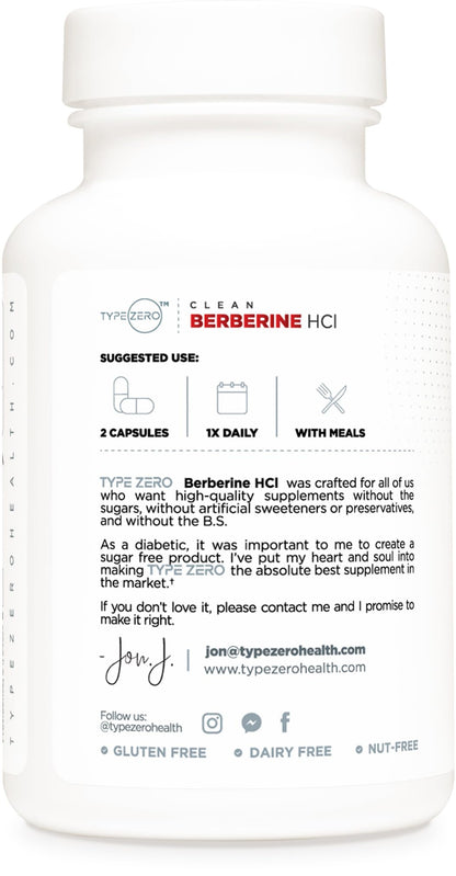 Type Zero Berberine HCL 1200mg 60 Capsules – Pack of 2 | Clean, Non-GMO, Gluten Free