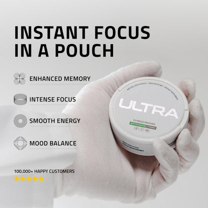 Ultra Focus Pouches – Cool Mint (3 Cans) Nicotine-Free & Caffeine-Free Nootropic Energy