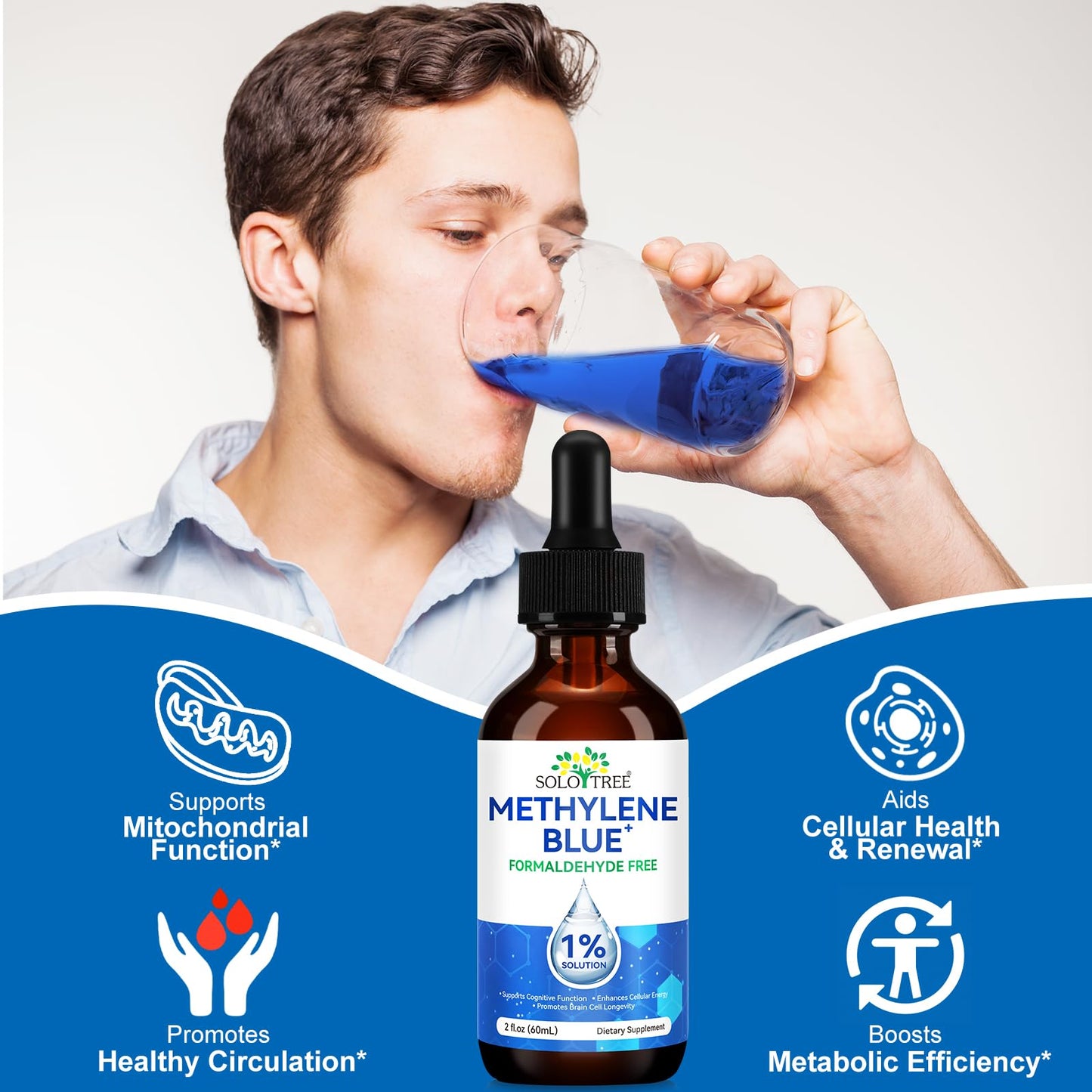 Ultra Methylene Blue 1% Solution | Pharmaceutical Grade USP | Cognitive Function & Cellular Energy Support | Formaldehyde-Free | 60ml (2 Fl Oz)