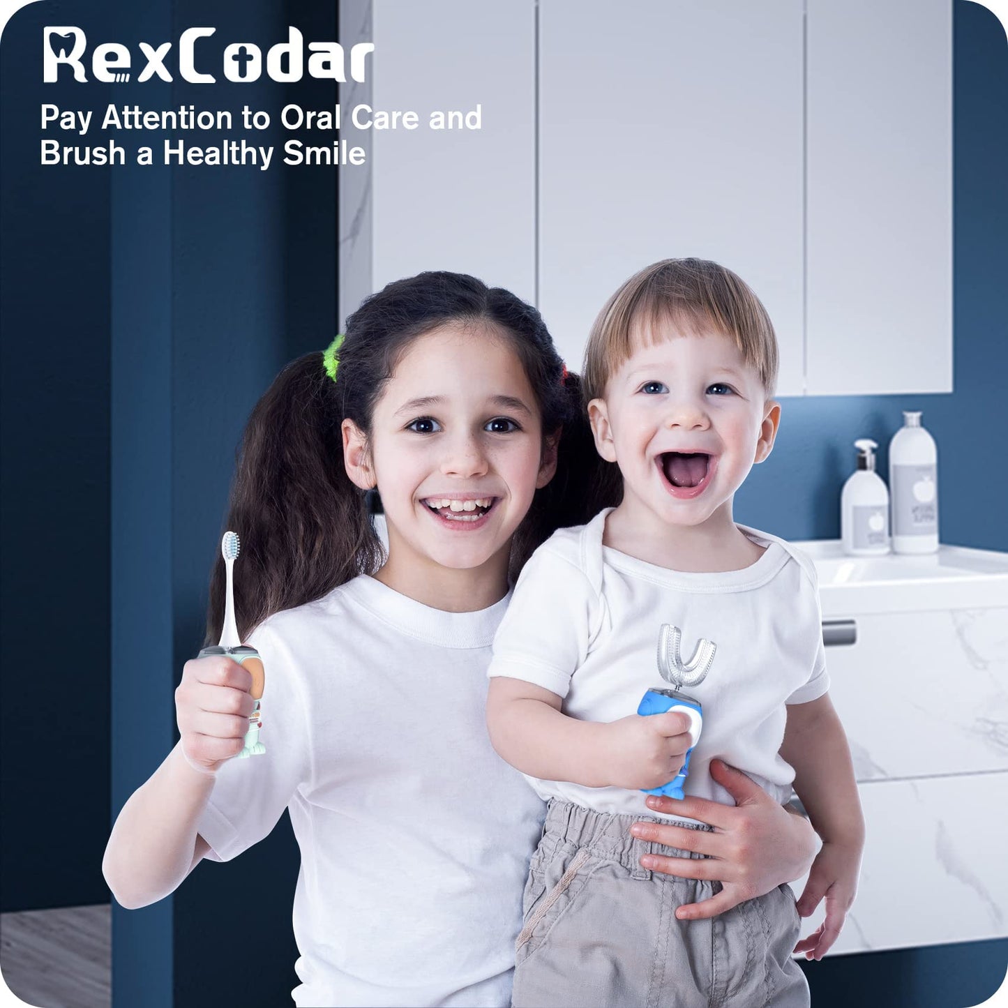 Ultrasonic Kid's U-Shaped Toothbrush | IPX7 Waterproof, 5 Modes, 60s Timer | Cartoon Astronaut, Green (Ages 2-6)