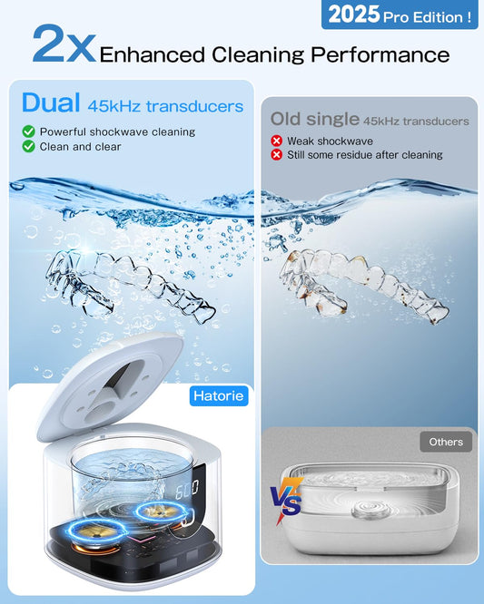 2025 Enhanced Ultrasonic Retainer Cleaner – 2X Power, 45kHz, UV Lights, 4 Modes