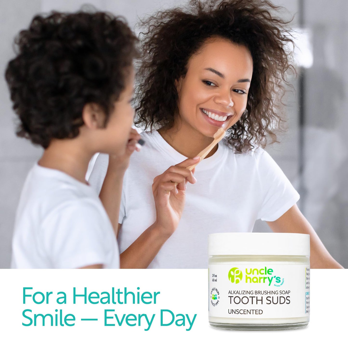 Uncle Harry's Non-Abrasive Unscented Brushing Soap Tooth Suds | Natural Remineralizing Toothpaste (Vegan, Fluoride-Free) 2 oz Pack of 2