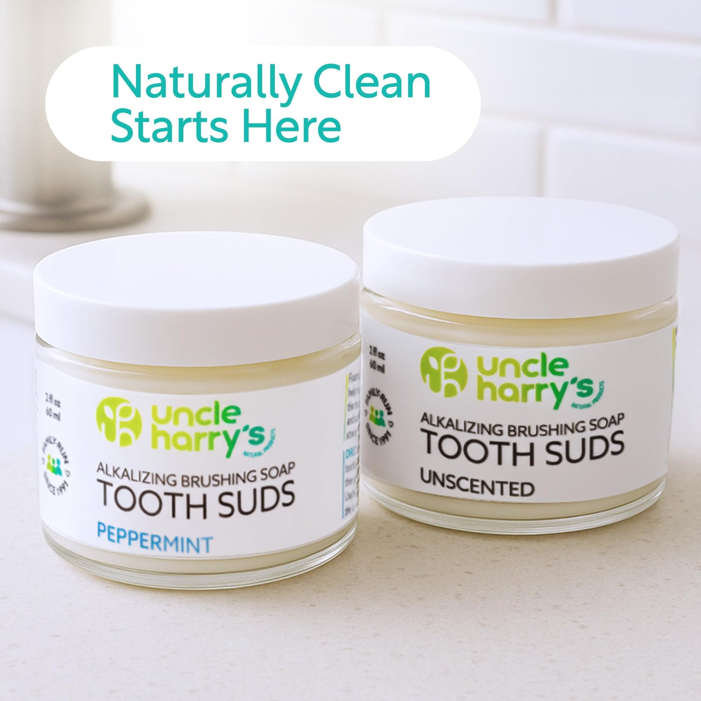 Uncle Harry's Non-Abrasive Unscented Brushing Soap Tooth Suds | Natural Remineralizing Toothpaste (Vegan, Fluoride-Free) 2 oz Pack of 2