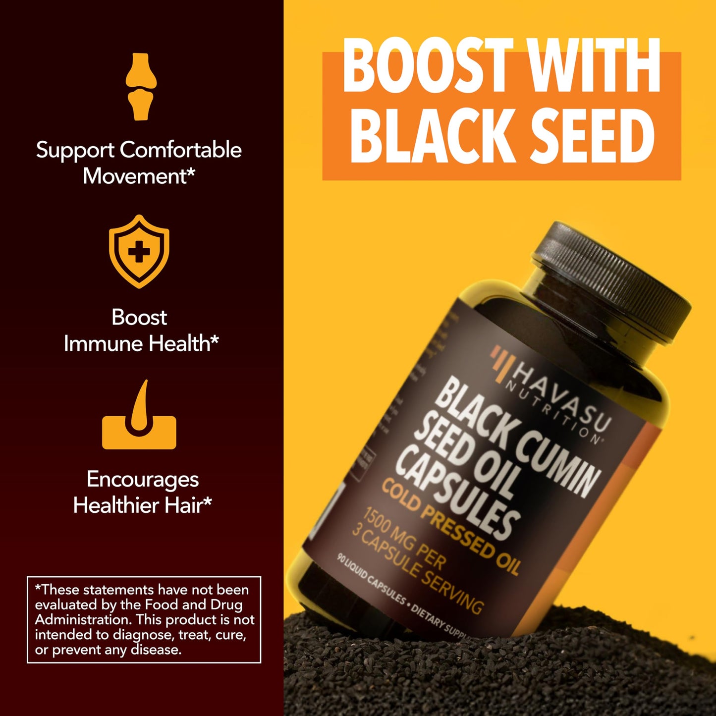Cold Pressed Black Seed Oil Capsules 1500mg | Immune Support, Digestive Health & Hair & Skin - Nigella Sativa