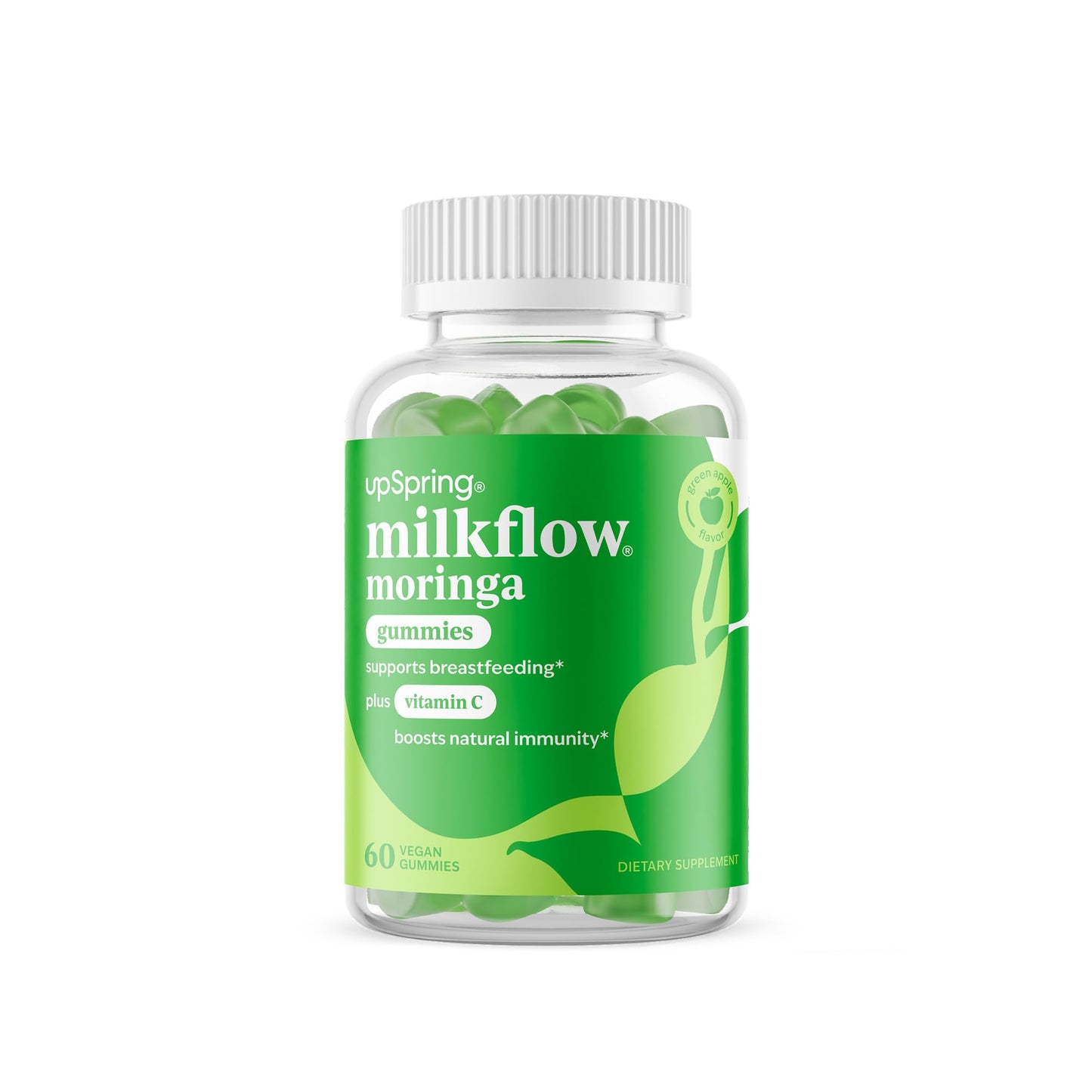 UpSpring Milkflow Moringa Gummies - Natural Breastfeeding Support (Vegan, Green Apple)