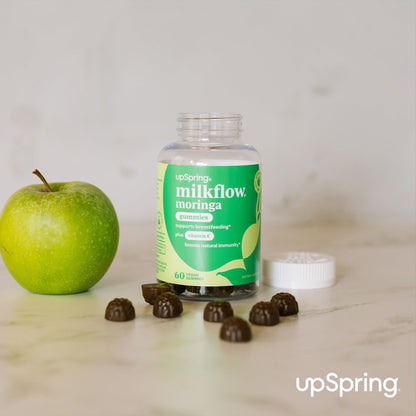 UpSpring Milkflow Moringa Gummies - Natural Breastfeeding Support (Vegan, Green Apple)