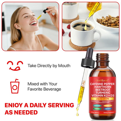 2 Pack Cayenne Pepper Drops – Organic Cayenne, Hawthorn, Beet Root, Turmeric, K2 & D3 | Vegan