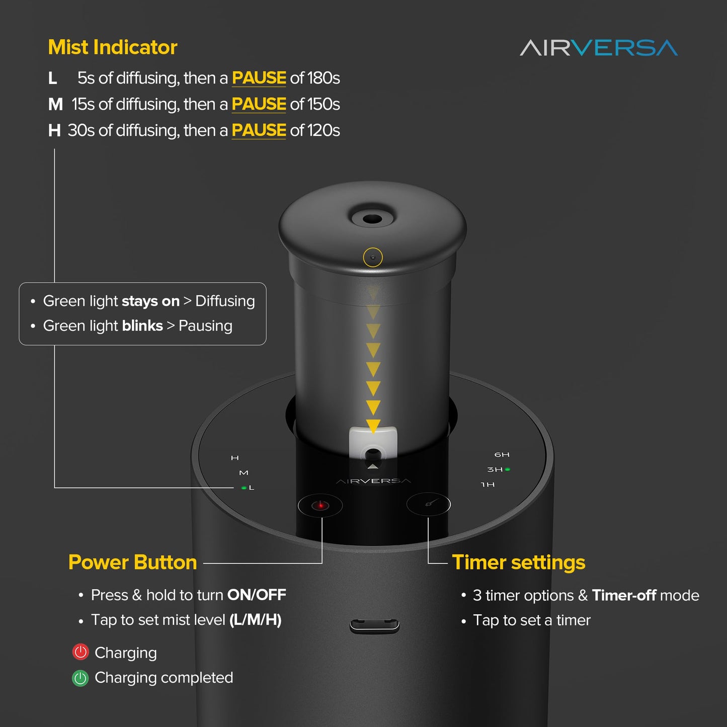 Waterless Diffuser Starter Kit – Ritz-C. Inspired 30mL Fragrance Oil | Battery-Operated Portable Scent Diffuser (Gold ANX)