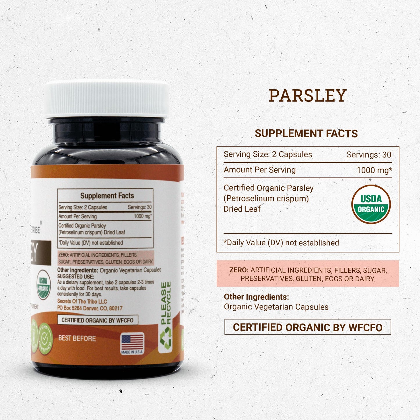 Secrets of the Tribe Parsley USDA Organic 60 Capsules | Vegetarian Capsules