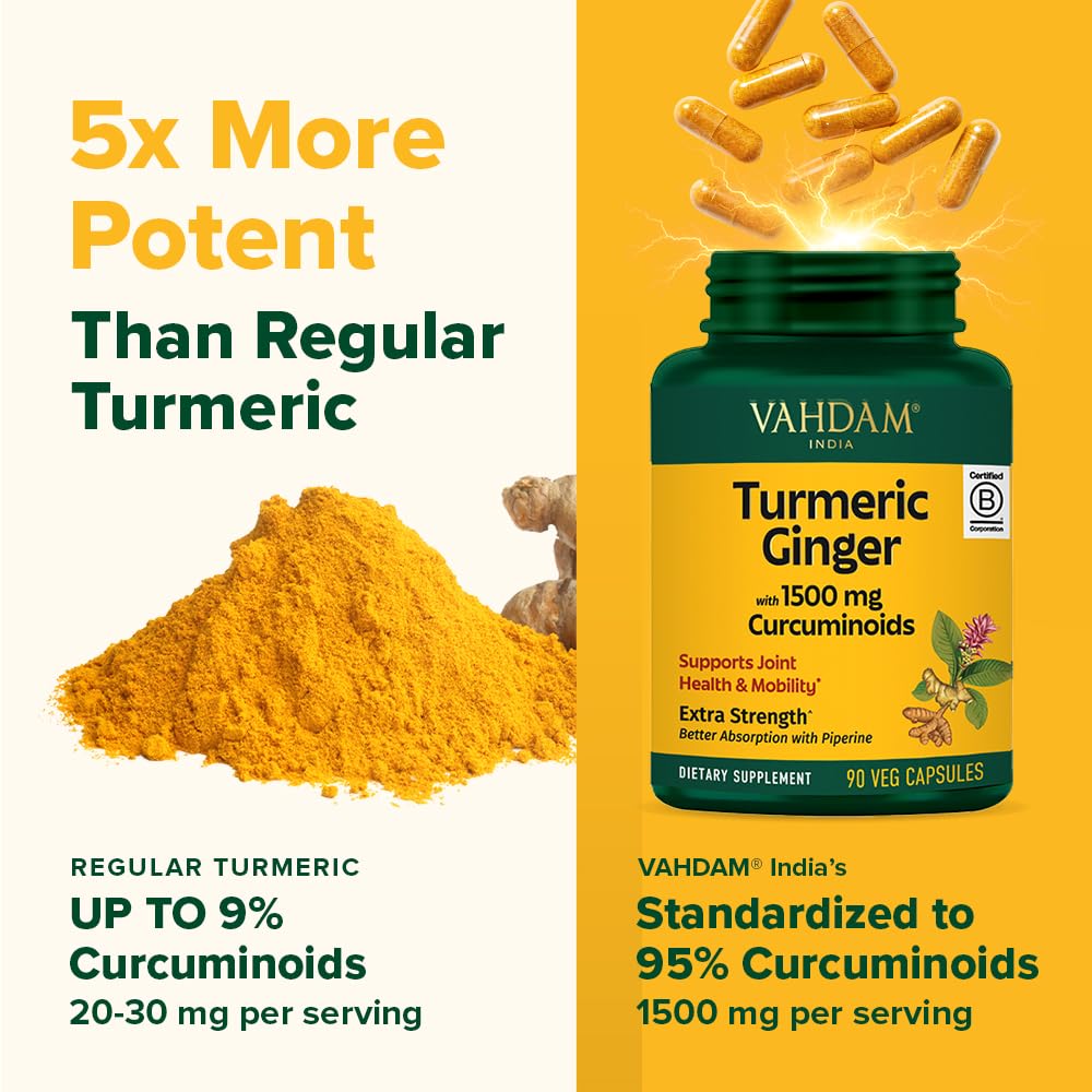 VAHDAM Turmeric Ginger 1900mg – 1500mg Curcuminoids | Joint Health & Mobility | 90 Capsules