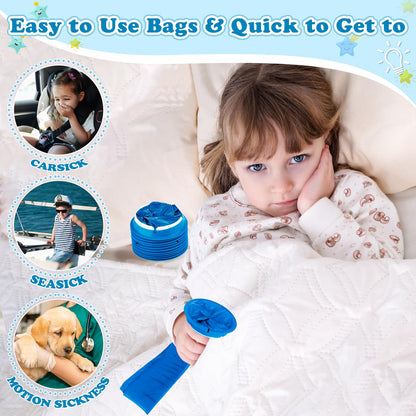 Valchoose 60 Pack Kids Barf Bags (800ml) – Leak-Proof Emesis Bags for Travel, Motion Sickness – Blue