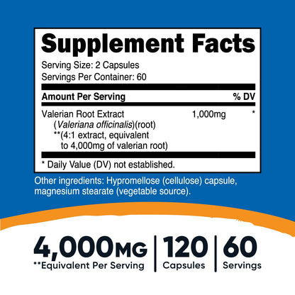 Nutricost Valerian Root Capsules (1000mg per Serving, 4:1 Extract) – 120 Vegetarian Capsules, Gluten Free, Non-GMO