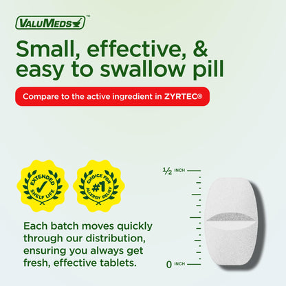 ValuMeds 24-Hour Allergy Medicine Cetirizine HCl 10mg Caplets | Non-Drowsy, 300 Count