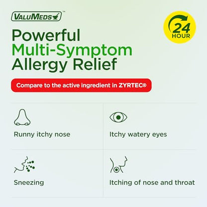 ValuMeds 24-Hour Allergy Medicine Cetirizine HCl 10 mg – 500 Count, Non-Drowsy Pollen Relief