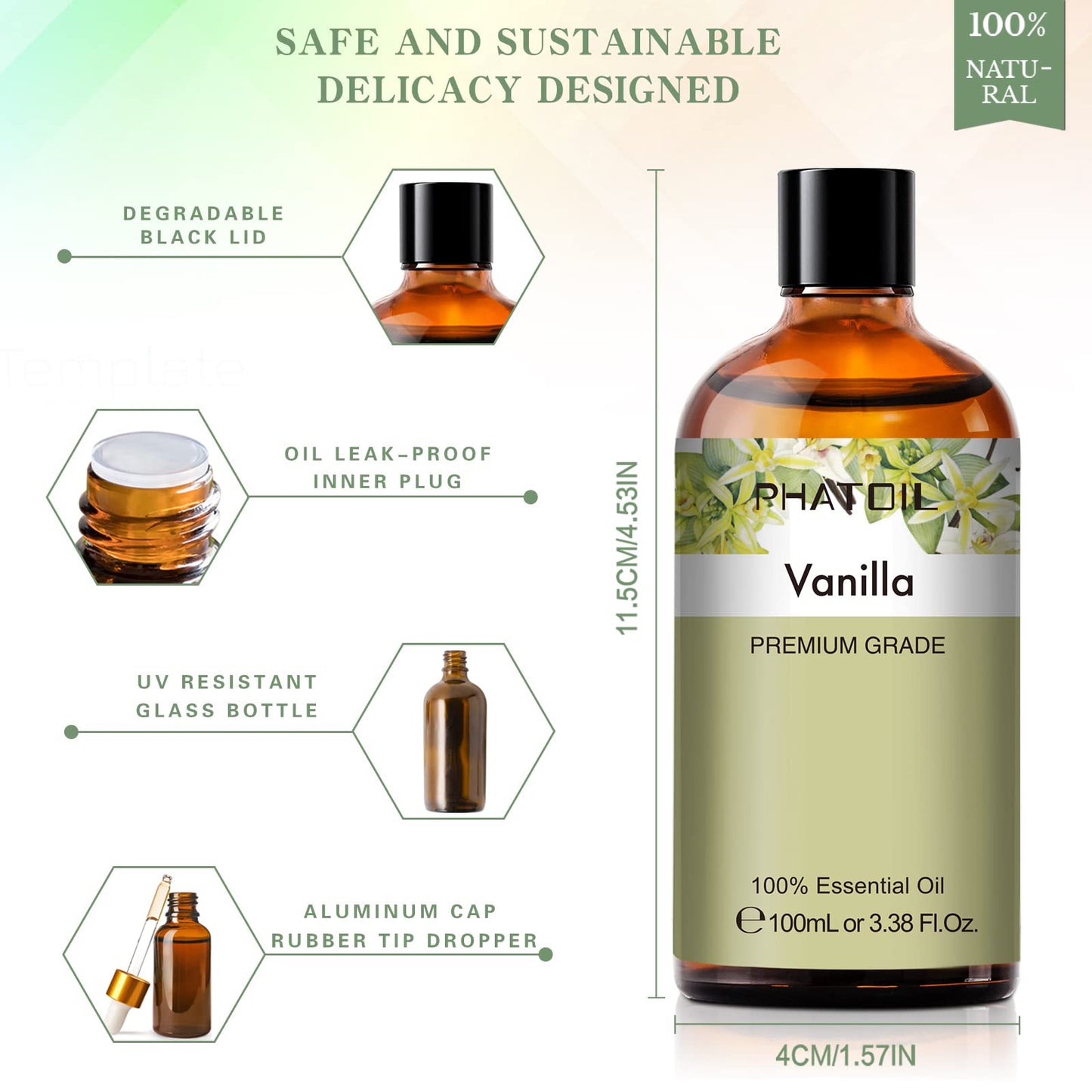 PHATOIL Vanilla Essential Oil 100ML (3.38oz) – Pure Aromatherapy for Diffusers, Candles