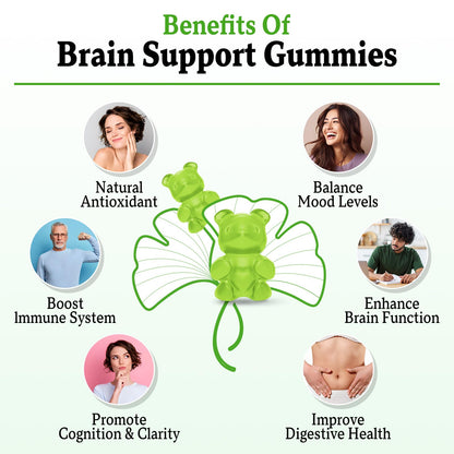 Vazatisi 2 Pack Ginkgo Biloba Gummies 240MG with Panax Ginseng – Mood, Focus & Brain Health (Apple Flavor)