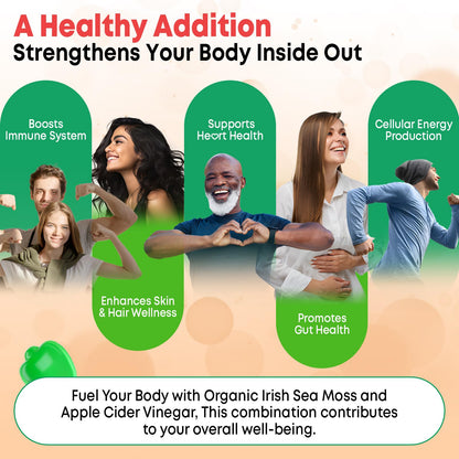 Vazatisi Apple Cider Vinegar Gummies with Sea Moss – Metabolism, Digestion, Detox & Immunity | Apple Flavor 60 Count